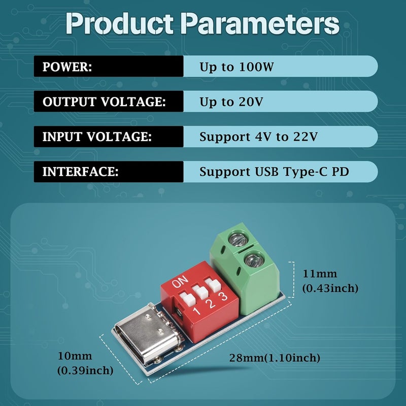 LETORIA 7PCS PD Trigger Board Module for USB-C PD/QC Decoy Board Fast Charging USB Type-C to 5-20V USB C PD Board High Speed Power Delivery Boost Type-C PD Trigger Module - Image 2